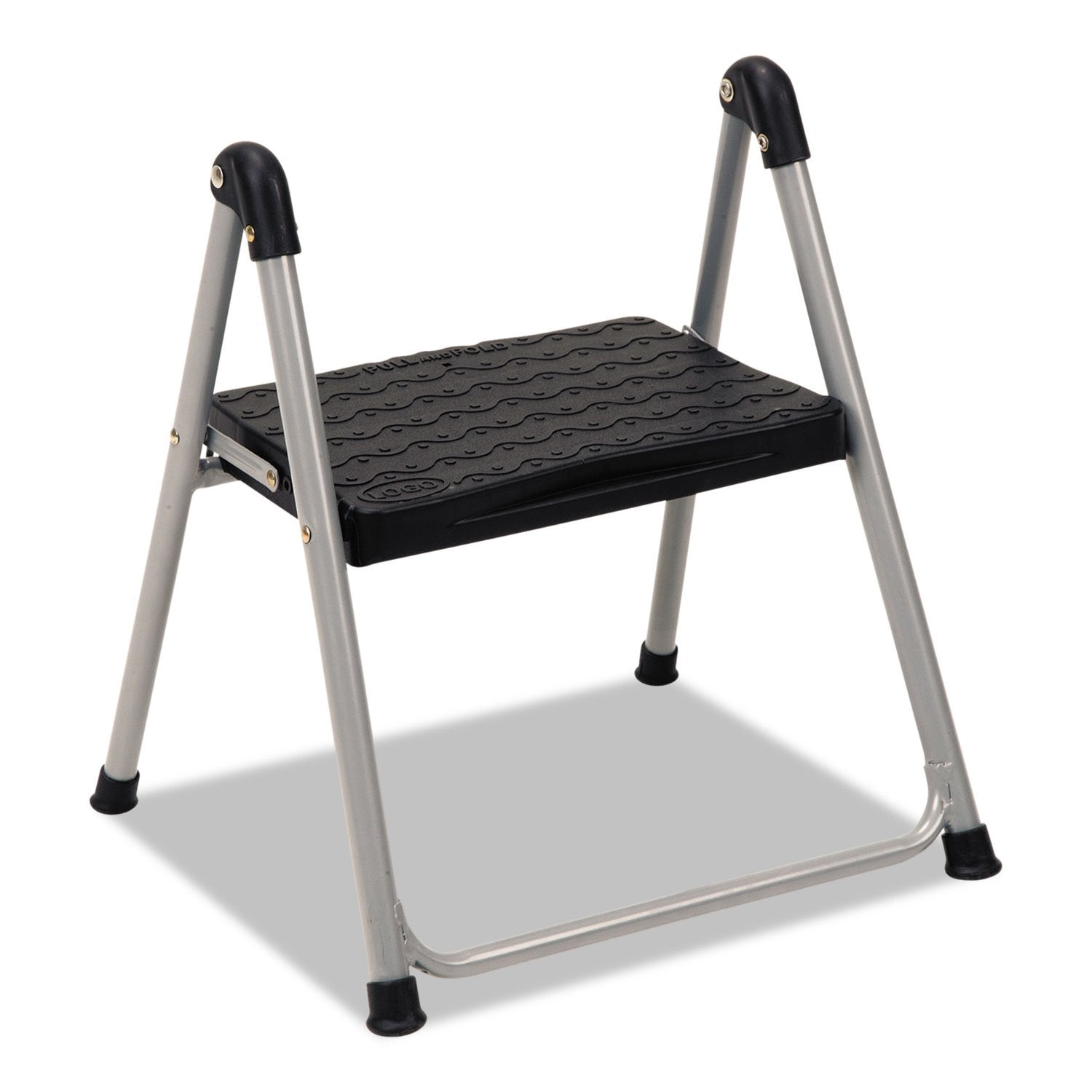 Cosco 11014Pbl1E Folding Step Stool, 1-Step, 200Lb, 9 9/10' Working Height, Platinum/Black
